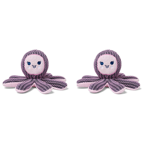 2x Gummi Pals Dog Toy Soft Plush Octopus Squeaker - Pink