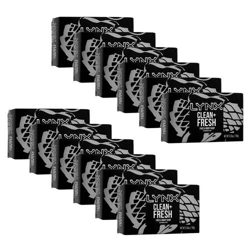 12x 2pc LYNX Lynx Clean+ Fresh Face & Body Soap Bar 100g Bath Care