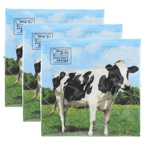 3x 20pc Esschert Design Tissue Paper Napkins Cow Serviette 3-Ply Large 33cm