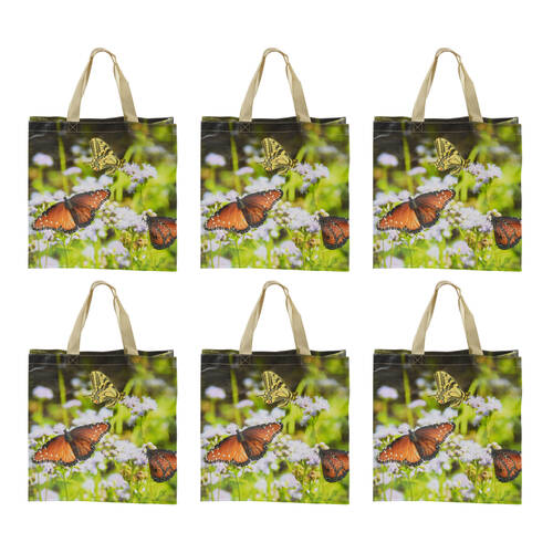 6PK Esschert Design Shopping Tote Bag Butterflies & Flowers Woven Fabric 40.5cm
