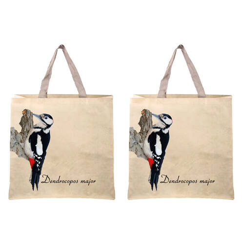 2PK Esschert Design Reusable Shopping Tote Bag Birds Woven Fabric Large 40.5cm