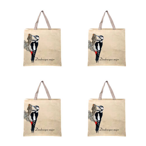 4PK Esschert Design Reusable Shopping Tote Bag Birds Woven Fabric Large 40.5cm