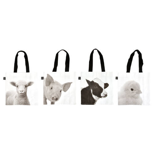 4pc Esschert Design Monochrome Shopping Tote Bag Animals Small Black/White