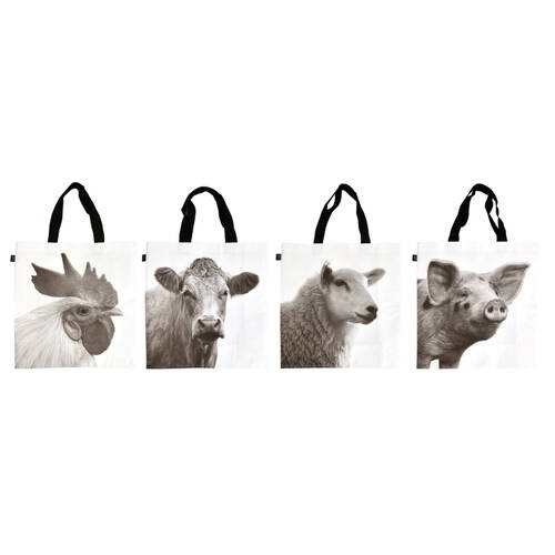 4pc Esschert Design Monochrome Shopping Tote Bag Animals Large Black/White
