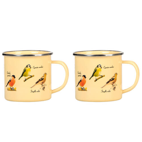 2PK Esschert Design Enamel Mug Birds Coffee/Tea 0.5L Yellow