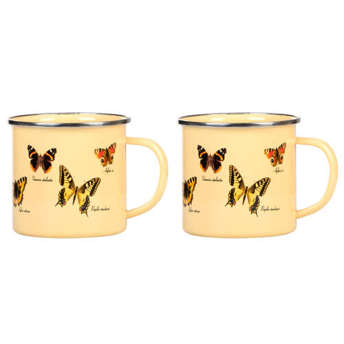 2PK Esschert Design Enamel Mug Butterflies Coffee/Tea 0.5L Yellow