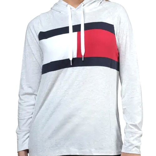 Tommy Hilfiger Size L Women's Long Sleeve Hoodie Tee w/Colour Block Flag White