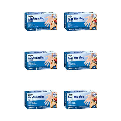 6x 200pc Saniflex TPE Powder-Free Disposable Gloves Size L/XL