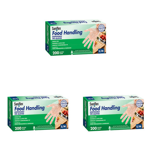 3x 200pc Saniflex TPE Powder-Free Disposable Gloves Size S/M