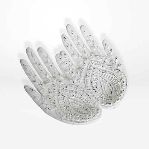 DWBH Buddha Giving Hands Metal Trinket Tray Mehndi 4x16x17cm