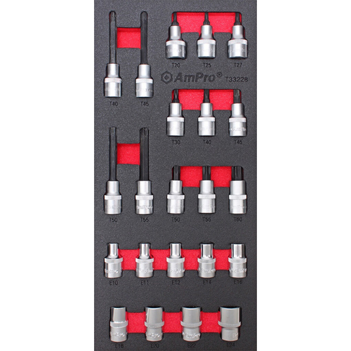 22pc Ampro 1/2" Drive Star Bit Socket & External Star Socket Set TS43228