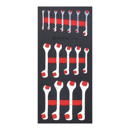16pc Ampro Mini Angle Open End Metric Wrench Set TS53942