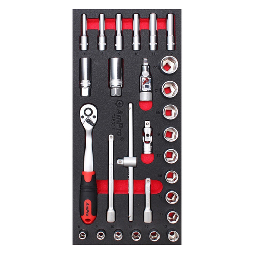 28pc Ampro 3/8" Drive Metric Socket Tool Set TS55327