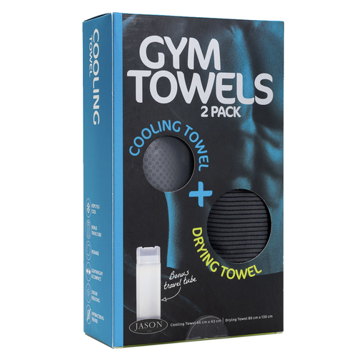 2PK Jason Sports Gym Drying/Cooling Towel Set w/ Tube - Charcoal