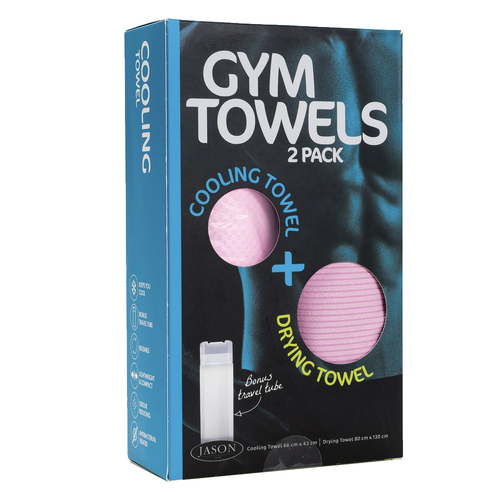2PK Jason Sports Gym Drying/Cooling Towel Set w/ Tube - Pink