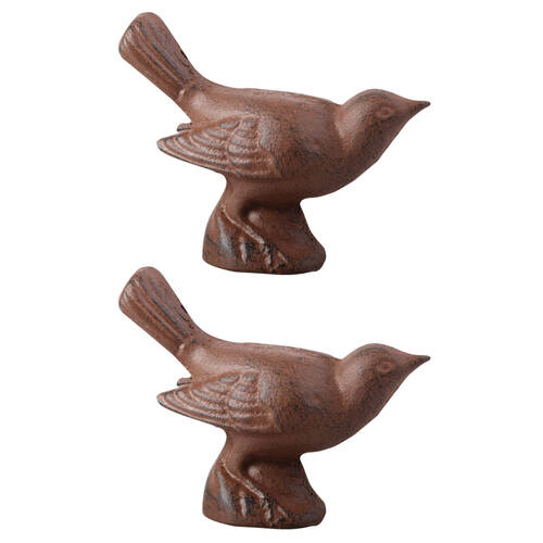 2PK Esschert Design Cast Iron Bird Ornament Small Indoor Outdoor Decor Brown