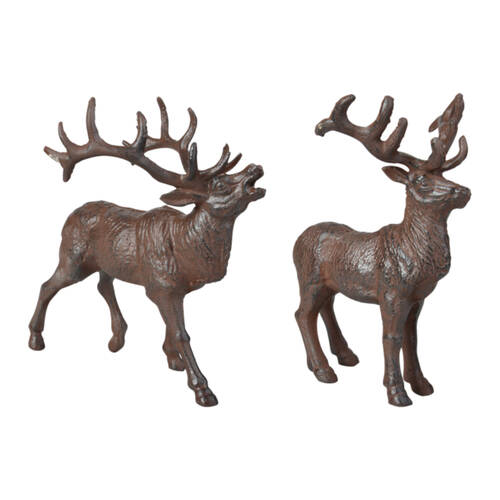 2pc Esschert Design Cast Iron Deer Ornament Indoor Outdoor Display Brown