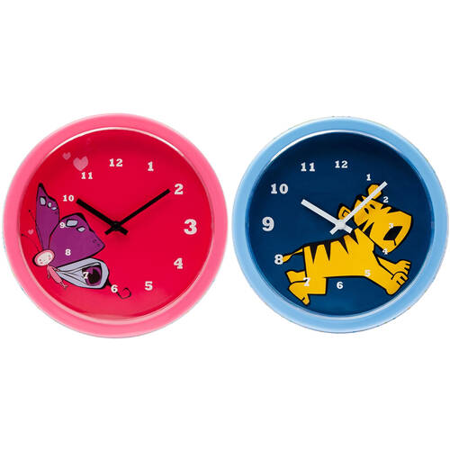 2pc Tik Tok Tiger and Butterfly Kids/Childrens Wall Decor Clock Set 25cm