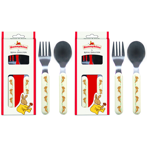 2x 2pc Bunnykins Kids Spoon & Fork Cutlery Set 18m+ Red