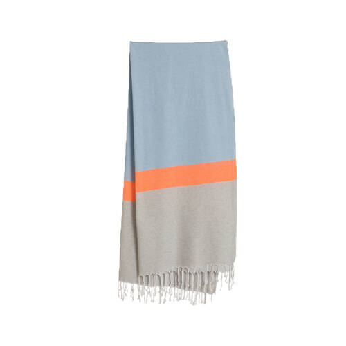 Towel To Go 100% Turkish Cotton Neon Hammam Beach Towel 180x100cm Blue/Grey