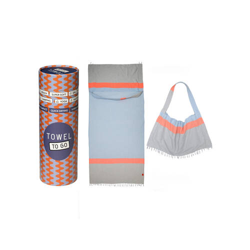 Towel To Go Cotton Neon Convertible Carry Bag Beach Towel Combo 180cm Blue