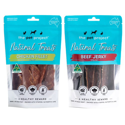 2pc The Pet Project Natural Dog/Pet Treats Chicken Fillet/Beef Jerky