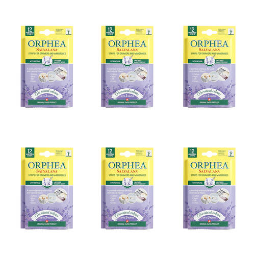 6x 12pc Orphea Clothes Protector Lavender Scented Strips Drawers/Closets