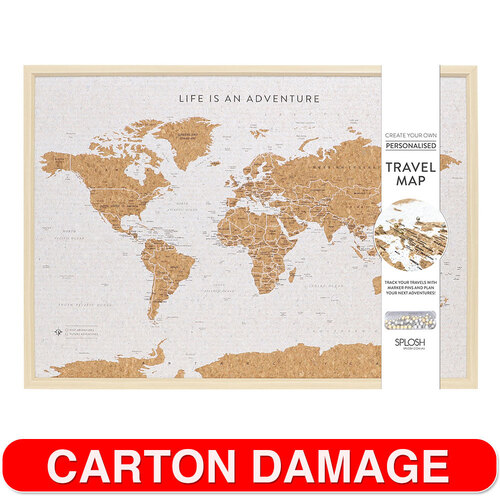 Splosh 93.5cm Travel Framed Cork Board World Map w/ Hook Large