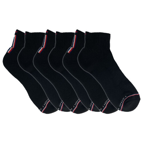 6 Pairs Tommy Hilfiger AU Size 7-12 Mens Athletic Quarter Socks Assorted Black