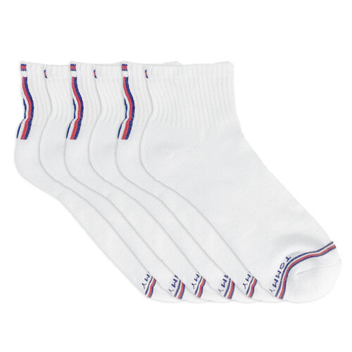 6 Pairs Tommy Hilfiger AU Size 7-12 Mens Athletic Quarter Socks Assorted White
