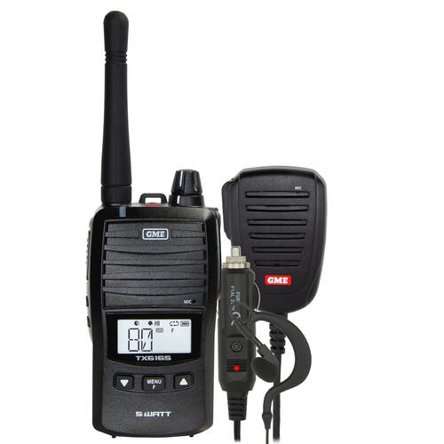 GME UHF CB 5/1 Watt IP67 Waterproof Handheld Radio w/ Accessories Black