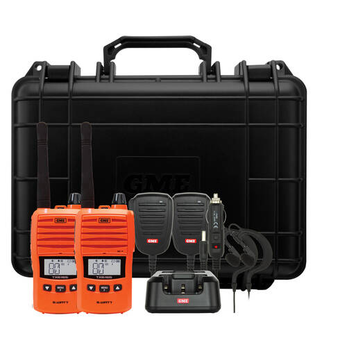 GME UHF CB 5/1 Watt Handheld Radio Twin Pack w/ Accessories Orange