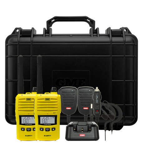 GME UHF CB 5/1 Watt IP67 Waterproof Handheld Radio Twin Pack w/ Accessories YE