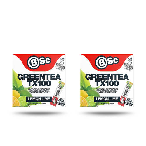 2PK BSc Green Tea TX100 Probiotic Antioxidant 60x 3g Sachets 180g Lemon Lime