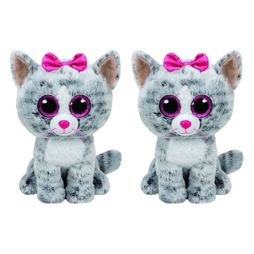 2PK TY Beanie Boos Kiki Grey Cat Medium Kids/Childrens Plush Toy