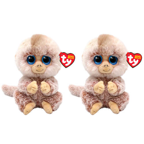 2PK Ty Beanie Bellies Stubby Tan Monkey Plush Toy 20cm Regular 3y+