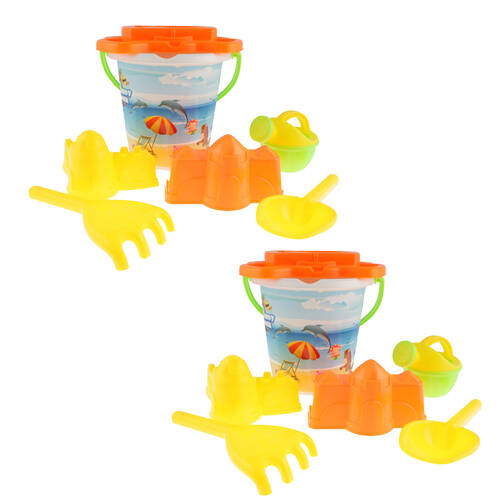 2x 7pc Razoo Kids and Childrens Beach Sand Bucket Set 17x16cm Assorted