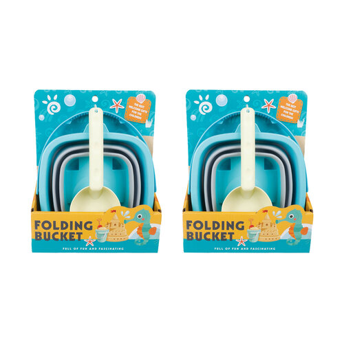 2x 2Pce Razoo Folding Beach Bucket With Shovel 26x21cm 18m+