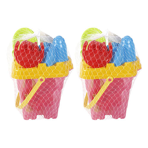 2x 8pc Razoo Kids and Childrens Beach Sand Bucket Set 20x18x20cm Assorted