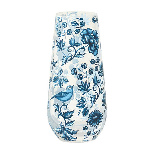 Pilbeam Living Chinoiserie Petite Intricate Bee Glass Vase Home Decor Blue