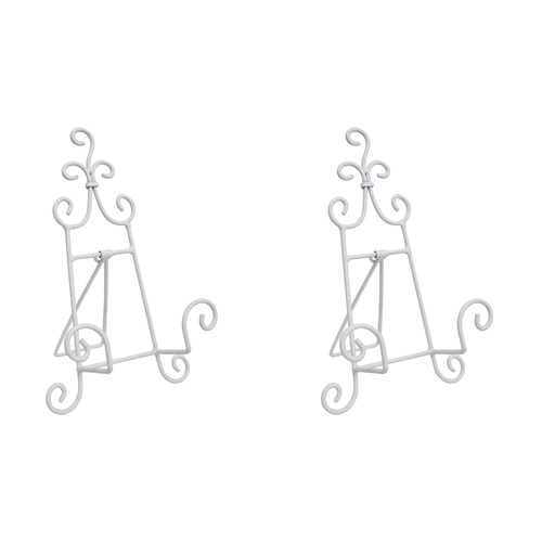 2PK LVD Curlz Metal 17x26cm Plate Stand Large - Rustic White