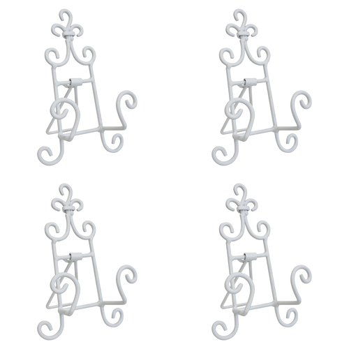 4PK LVD Curlz Metal 9x15cm Plate Stand Small - Rustic White