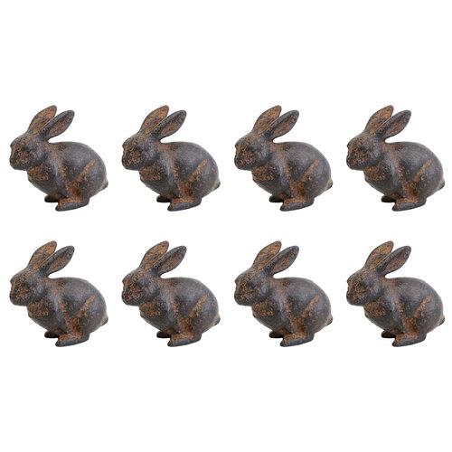 8PK LVD Metal Rabbit Sculpture Home/Office Decor 6.35cm Dark