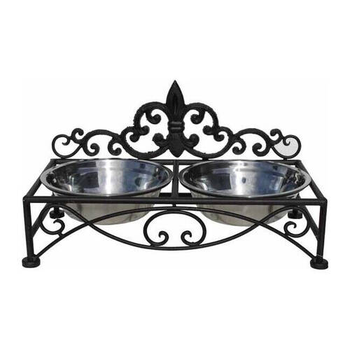 LVD Metal Decorative Fido Raised Dog Feeding Bowls 20x35x19 cm Black
