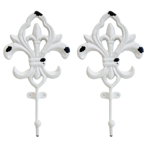 2PK LVD Hook Floral Metal 19cm Wall Hanging Organiser - White