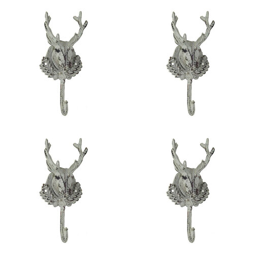 4PK LVD Metal Decorative Hook Antique Deer Home Decor 22cm - White