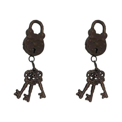 2PK LVD Metal 22cm Padlock w/ Keys Outdoor Garden Ornament - Brown