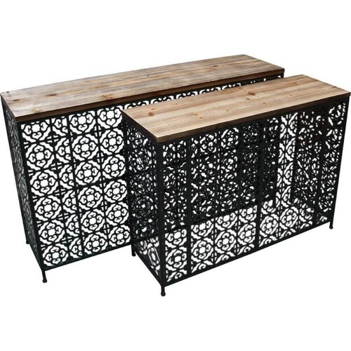 2pc LVD Moroccan Metal/Wood 130/100cm Dark Table Furniture Rect - Black
