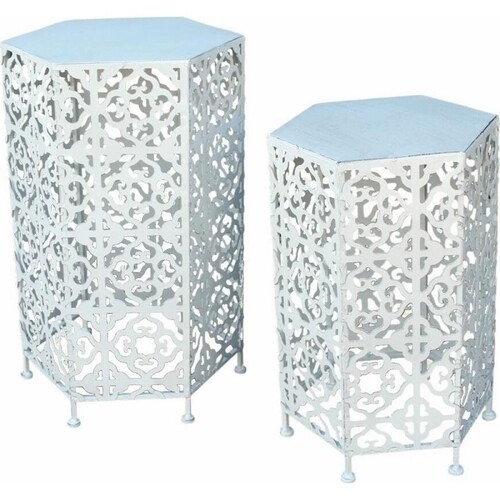 2pc LVD Metal Moroccan 57/47cm Table Home Furniture Round - White