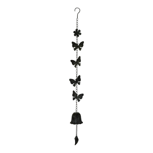 LVD Hanging 81cm Metal Multi Butterfly Bell Garden Ornament - Black